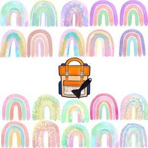 Watercolor rainbow non-slip bathtub stickers set detail showing colorful gradient decals and tool.