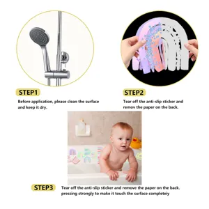 Anti-slip bathtub stickers, cute rainbow design, safety non-slip strips for kids bathroom.