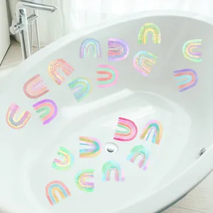 Colorful watercolor rainbow anti-slip bathtub stickers, frosted safety non-slip bath mat decals.