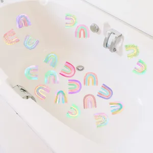 Colorful rainbow non-slip bathtub stickers detail view for secure bathroom safety.