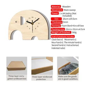 Holz Elefant Wanduhr leise Cartoon Haengeluhr fuer Kinderzimmer Schlafzimmer Deko