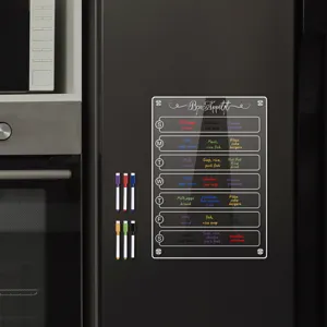 Transparente Acryl Magnetische Wochen Menütafel Trocken abwischbar für Kühlschrank mit Stiften.