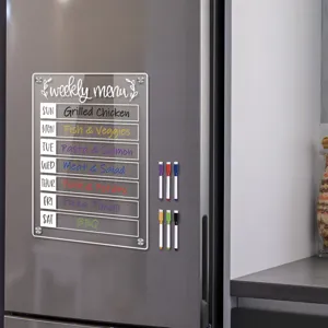 Acryl Magnet Wochenplaner für Kühlschrank, transparente Trockenlöschtafel mit bunten Stiften.