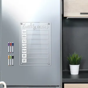 Klares Acryl magnetisches Wochenmenü-Tafel für den Kühlschrank mit bunten Markern.
