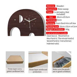 Hölzerne Elefant Wanduhr leises Uhrwerk Kinderzimmer Dekoration 26x19.5cm Zifferblatt