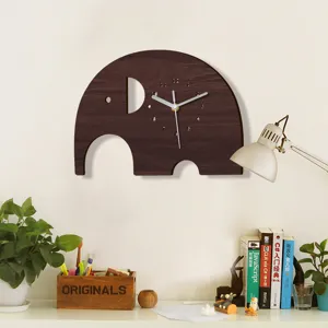 Holz Elefant Wanduhr leise Cartoon Design für Kinder Schlafzimmer Heimdekoration kreative Wandmontage.