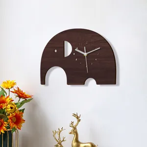 Holz Elefanten Wanduhr für Kinderzimmer, leise hängende Wanddekoration mit tollem Design.
