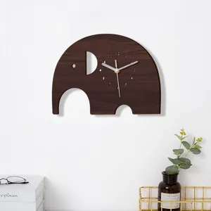 Holz Elefanten Wanduhr Detail mit kreativem Kinderzimmer Schlafzimmer stummem Design.