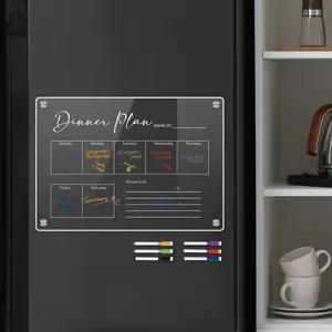 Acrylic Magnetic Weekly Planner Menu Board Clear Reusable Dry Erase Board For Fridge Kitchen Memo Board With Pens