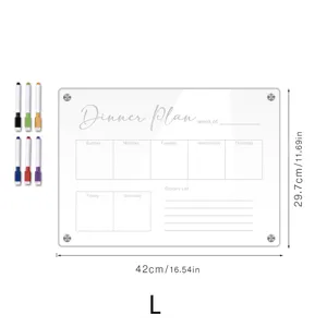 Clear Acrylic Magnetic Weekly Dinner Planner Board with Dry Erase Markers for Kitchen Use