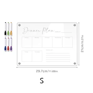 Acrylic weekly planner dinner plan board with 6 markers, clear memo board detail view.