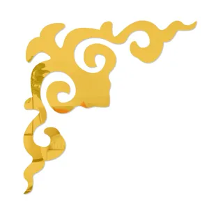 Gold acrylic corner mirror sticker for home decor, wall art, and furniture decoration detail.