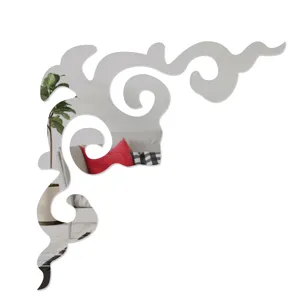 Acrylic corner mirror wall sticker detail, decorative reflective trim for furniture home decor.