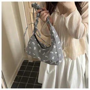 Black and white gingham bow handbag, casual tote bag with cute bows for women daily use.
