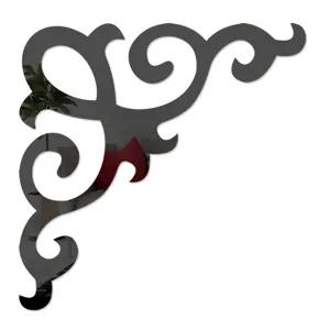 Acrylic mirror corner sticker detail, decorative floral scroll wall decal for home decor.