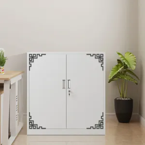 Black acrylic corner stickers for furniture decoration, geometric pattern detail view.