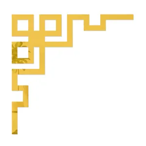 Detailed view of gold acrylic mirror corner wall sticker, geometric home decor accent.