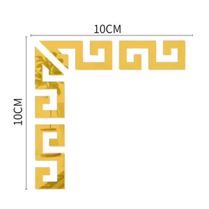 Acrylic mirror corner sticker detail view, 10cm gold decorative wall decal for home.