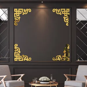 Gold acrylic corner wall stickers mirror finish decorative decals for furniture backdrop