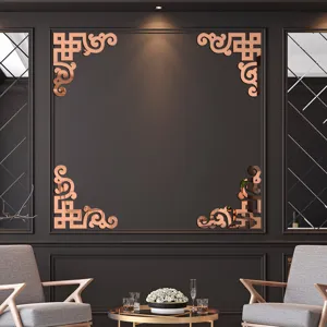 Rose gold acrylic mirror wall corner stickers for modern living room background decor.