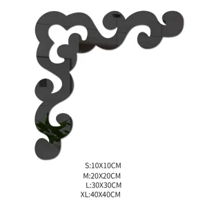 Acrylic mirror corner wall sticker, elegant European scroll design for home decor.