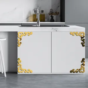 Gold acrylic corner stickers mirror finish decorative wall decals for furniture cabinet decor