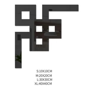 Acrylic mirror wall sticker detail shot, geometric design corner decor for living room backdrop.