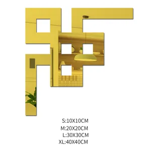 Acrylic mirror wall sticker detail view, geometric corner design for modern home interior decor.