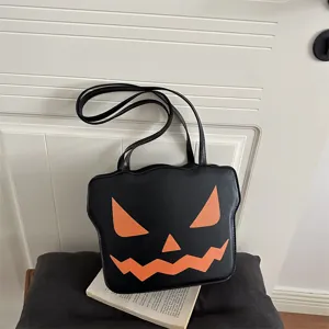 Halloween Pumpkin Shoulder Bag Cute PU Leather Crossbody Bag Gothic Ghost Tote Bag