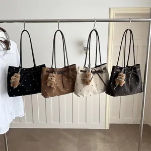 Γυναικεία Βίντατζ Πουά Τσάντα Tote Με Φιόγκο Και Λούτρινο Μενταγιόν Υψηλή Ποιότητα Μεγάλη Χωρητικότητα Μοντέρνα Τσάντα Ώμου
