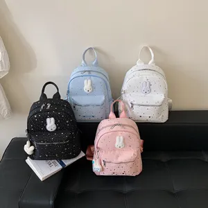 Cute star print mini backpack set with adorable rabbit design for casual daily use.