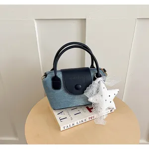Koreanischer Stil Damen Jeans Handtasche, lässige Pendler Umhängetasche mit süßem Spitzenstern.