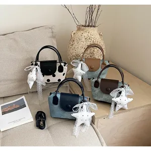 Koreanischer Stil Denim Canvas Handtasche mit Spitze Stern Anhänger Umhängetasche.