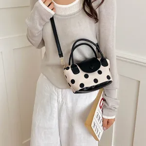 Koreanische Polka Dot Segeltuch Handtasche Umhängetasche für Damen, modische Beultasche.