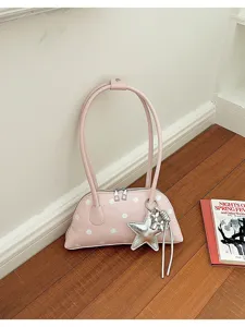 Roze stippen bowling tas Koreaanse stijl handtas voor vrouwen met mooie zilveren ster.
