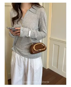 Women chic retro leather crossbody bag minimalist small shoulder bag stylish daily wear