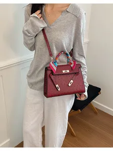 Mujer Bolso Kelly Patron Avestruz Piel PU Lujo Asa Superior Bolso Bandolera Moda