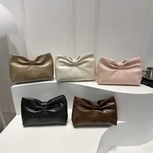 Stylish soft PU leather bow knot clutch bag casual shoulder underarm bag for women main view