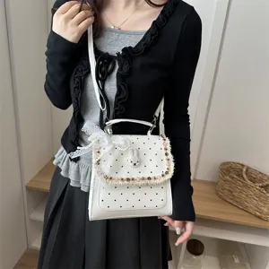 White polka dot crossbody bag for women cute rabbit lace student shoulder bag main view