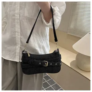 Retro niche denim gesp schoudertas voor dames, veelzijdige hippe onderarm handtas.