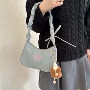 Borsa a tracolla casual in nylon da donna, elegante borsa ascellare plissettata farfalla.