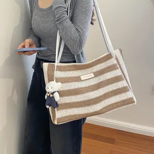 Sac cabas tissé de plage d'été pour femmes, élégant grand sac à épaule bandoulière.