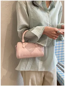 Pink Boston handbag PU leather stylish shoulder crossbody bag for daily commute fashion