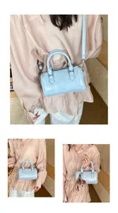 Borsa a tracolla Boston azzurra da donna, elegante borsa in ecopelle PU per l'uso quotidiano chic.