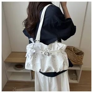 White star print shoulder bag with cute lace and star charm for stylish daily casual wear.