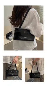 Elegant black patent leather shoulder bag for women, chic casual underarm handbag daily.