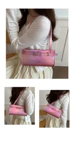 Stylish metallic pink underarm shoulder bag for women, chic casual handbag fashion.