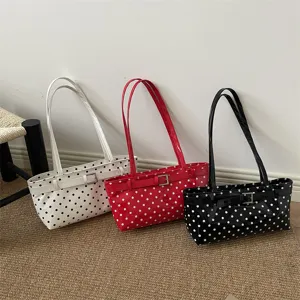 Women chic polka dot shoulder handbag casual retro crossbody bag stylish tote for daily use.
