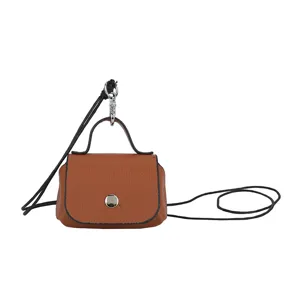 Mini bruine lederen handtas sleutelhanger schattige kleine crossbody tas chic
