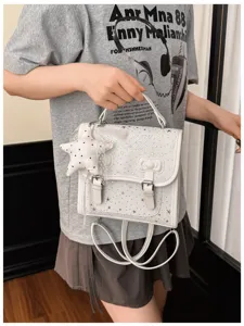 Mini zaino bianco da donna simpatico stampa stelle borsa in pelle borsa casual moda